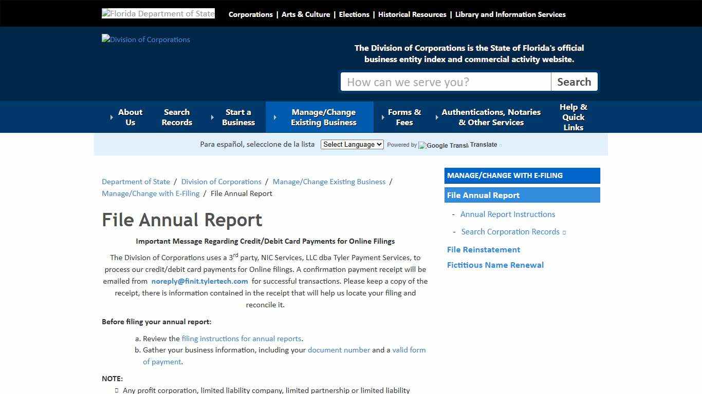 File Annual Report - Division of Corporations - Florida Department of State