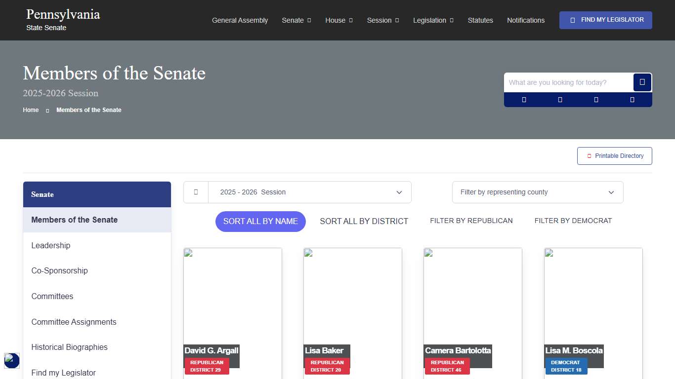 Members of the Senate 2025-2026 Session - PA State Senate